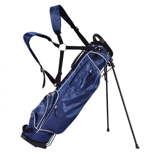 Sac de golf 9’’ multifonctionnel avec trépied, en polyester, avec sangles, 4 compartiments, 17.2 x 25.2 x 79.5 cm, Bleu