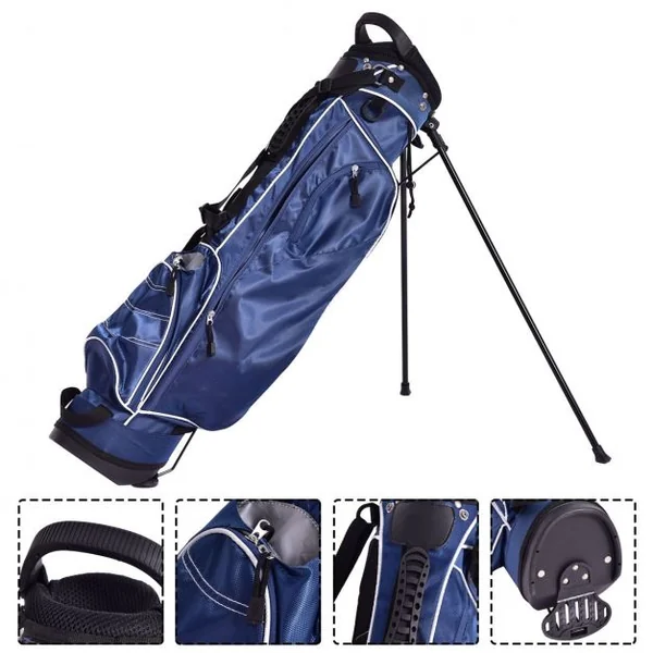 Sac de golf 9’’ multifonctionnel avec trépied, en polyester, avec sangles, 4 compartiments, 17.2 x 25.2 x 79.5 cm, Bleu
