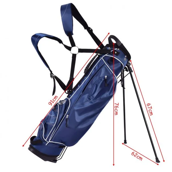 Sac de golf 9’’ multifonctionnel avec trépied, en polyester, avec sangles, 4 compartiments, 17.2 x 25.2 x 79.5 cm, Bleu