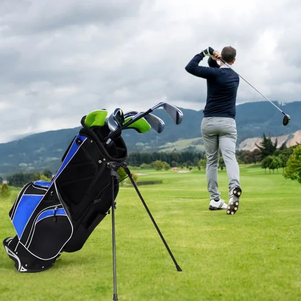 Sac de Golf Léger et Portable avec 5 Compartiments Poches Isothermes 7 Poches Bandoulière Porte-Ombrelle Noir et Bleu