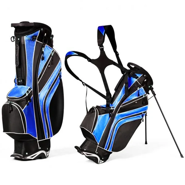 Sac de Golf Léger et Portable avec 5 Compartiments Poches Isothermes 7 Poches Bandoulière Porte-Ombrelle Noir et Bleu