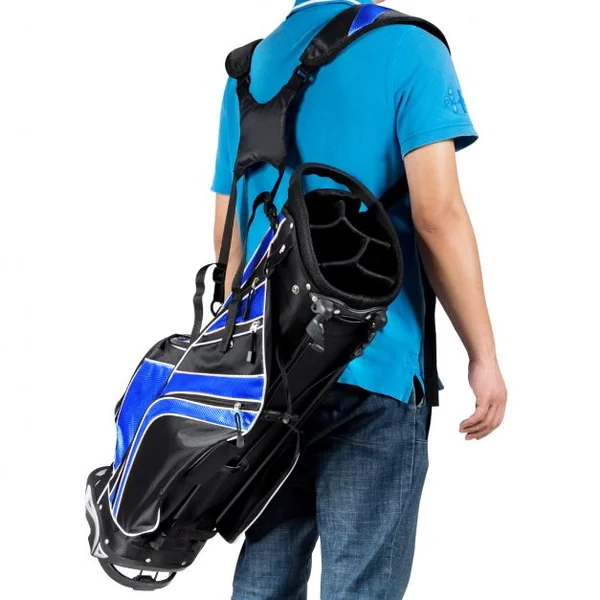 Sac de Golf Léger et Portable avec 5 Compartiments Poches Isothermes 7 Poches Bandoulière Porte-Ombrelle Noir et Bleu