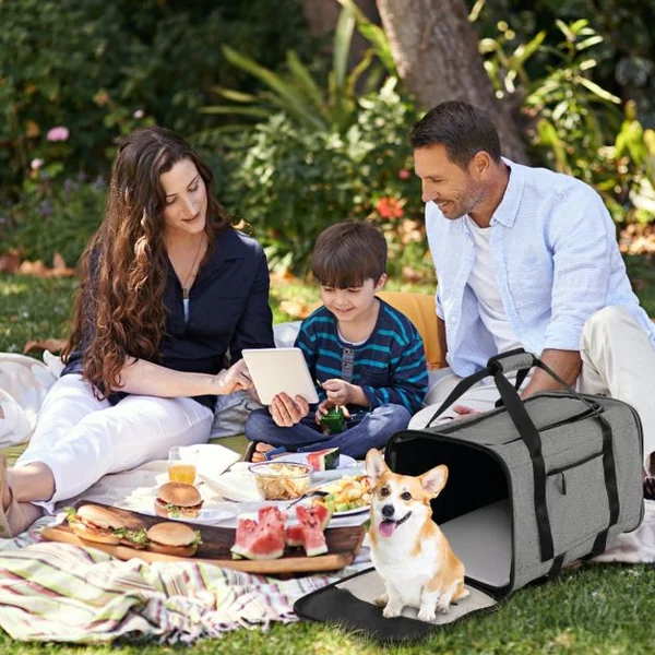 Sac de Transport à Roulettes pour Chien Chat Trolley Chariot pour Animaux avec Poignée Télescopique Coussin Amovible Gris