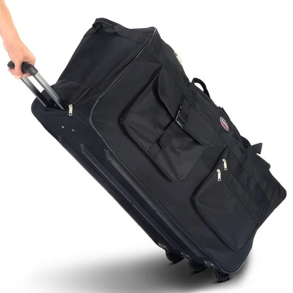 Sac de voyage à roulettes Valise trolley légère, 3 Roulettes, Poignée télescopique, grande capacité, 92x42x38cm, Noir