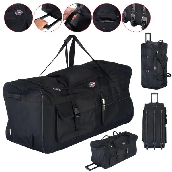 Sac de voyage à roulettes Valise trolley légère, 3 Roulettes, Poignée télescopique, grande capacité, 92x42x38cm, Noir