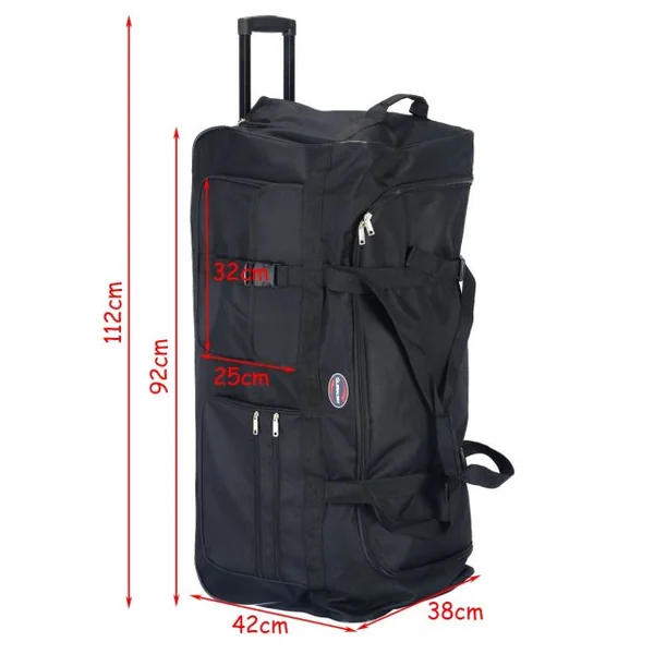 Sac de voyage à roulettes Valise trolley légère, 3 Roulettes, Poignée télescopique, grande capacité, 92x42x38cm, Noir