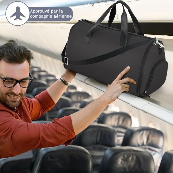 Sac à Vêtements de Cabine Sac De Sport Convertible 2 en 1 avec Poche à Chaussures Bandoulière Réglable et Amovible 50L Noir