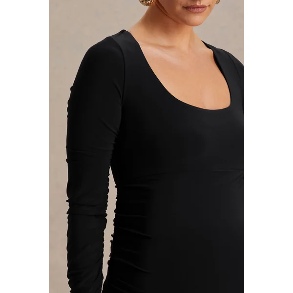 Saffron | Robe de maternité mi-longue noire à décolleté arrondi