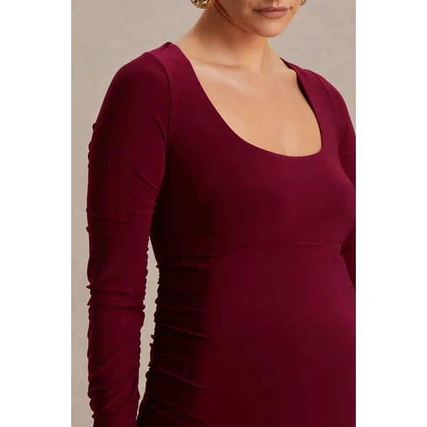 Saffron | Robe mi-longue de maternité baie à encolure arrondie
