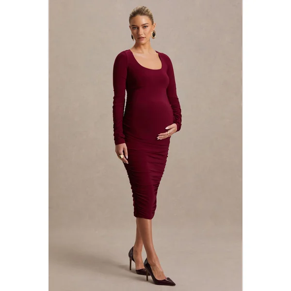 Saffron | Robe mi-longue de maternité baie à encolure arrondie