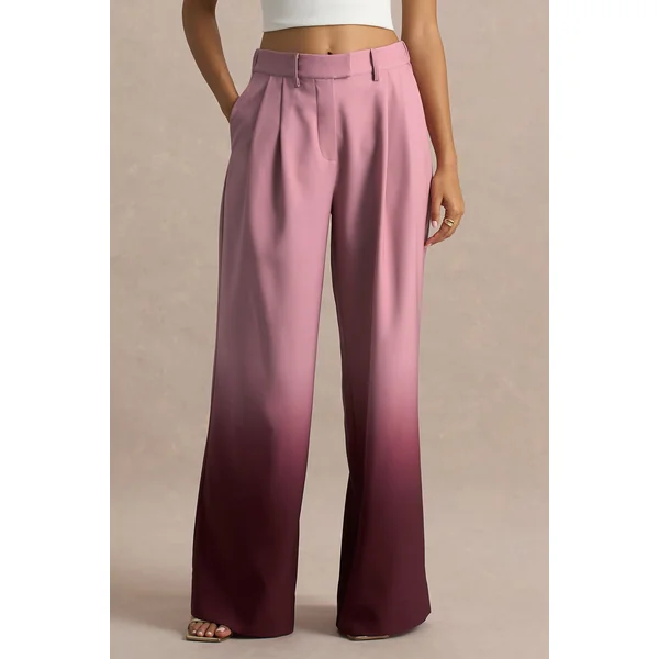 Safia | Pantalon large en satin dégradé cerise