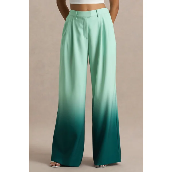 Safia | Pantalon Large en Satin Dégradé Émeraude