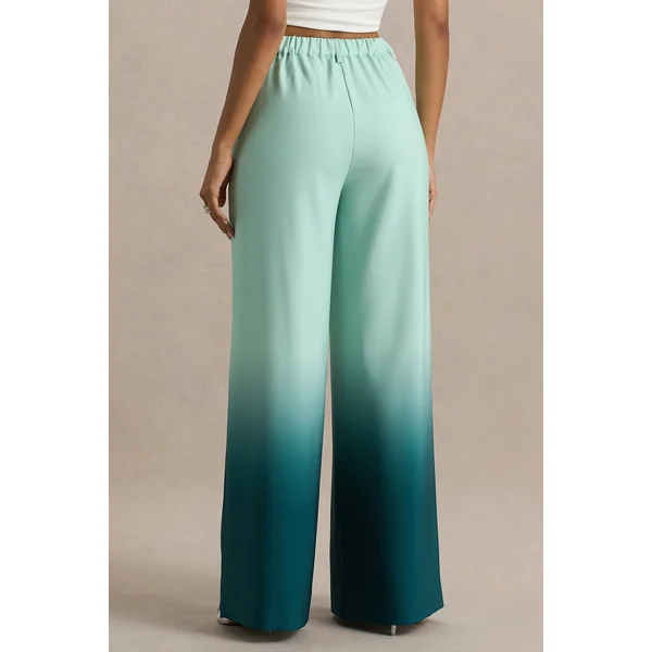 Safia | Pantalon Large en Satin Dégradé Émeraude