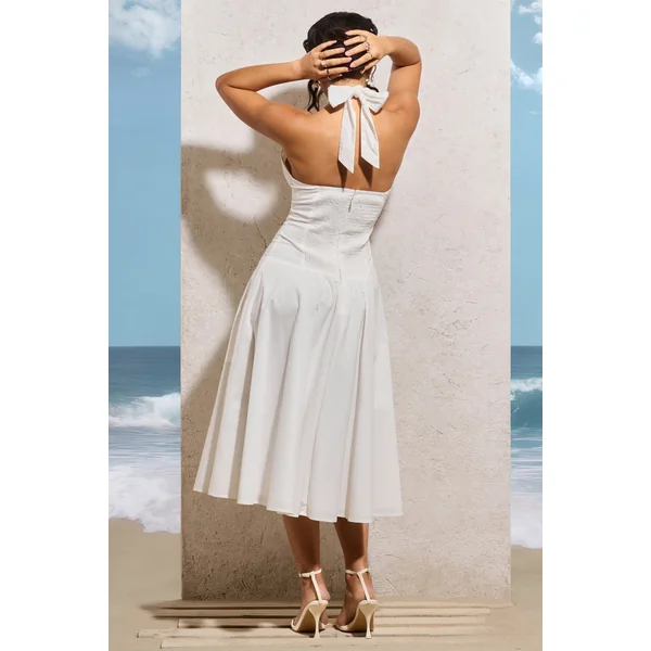 Saint-Malo | Robe mi-longue blanche à encolure haute