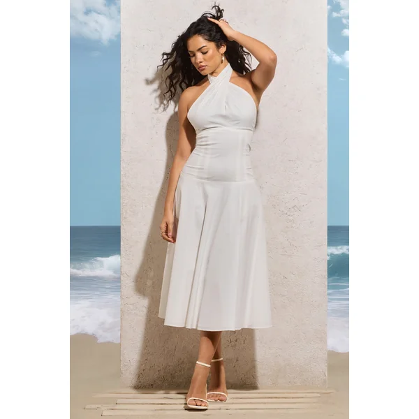 Saint-Malo | Robe mi-longue blanche à encolure haute
