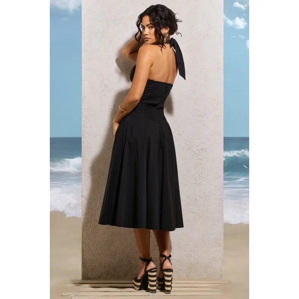 Saint-Malo | Robe mi-longue noire à encolure haute