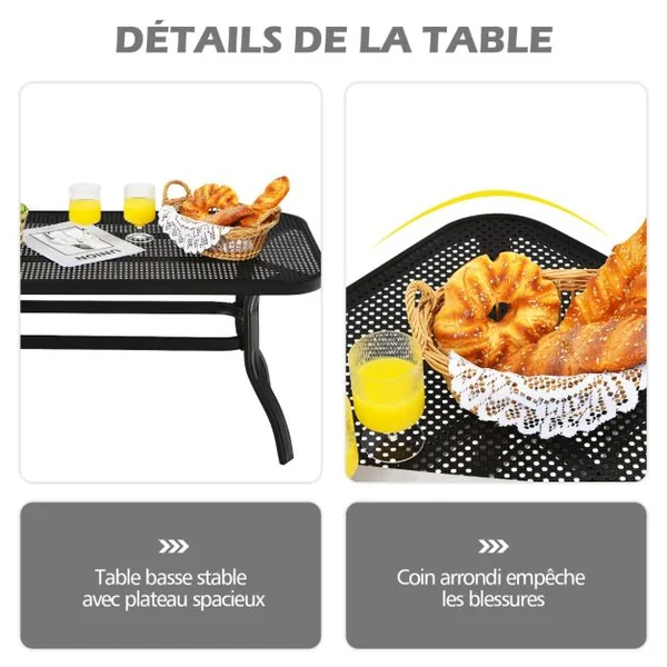 Salon de Jardin en Métal 2 Pièces avec Table Basse et Coussin en Éponge Ensemble de Canapés de Terrasse pour 2 Personnes