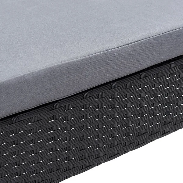 Salon de Jardin Imitation Rotin en Fer 1 Table Basse Verre Trempé 2 Fauteuils Simples 1 Causeuse avec Coussins Gris