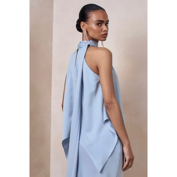 Sancelle | Top en satin bleu poudré à encolure licou