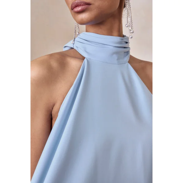 Sancelle | Top en satin bleu poudré à encolure licou