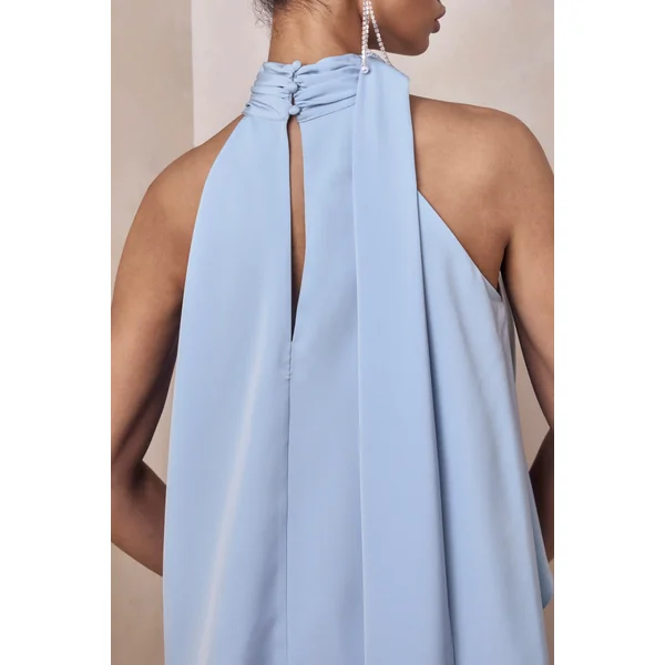 Sancelle | Top en satin bleu poudré à encolure licou