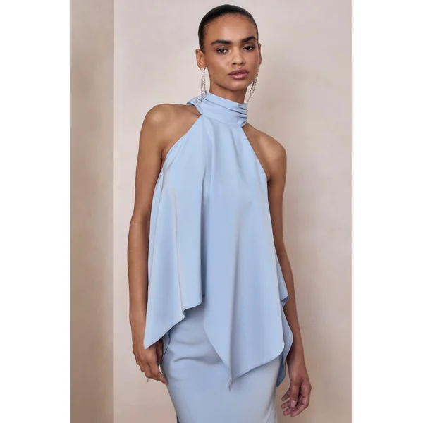 Sancelle | Top en satin bleu poudré à encolure licou