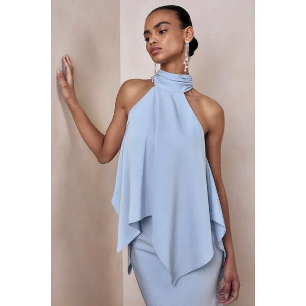Sancelle | Top en satin bleu poudré à encolure licou