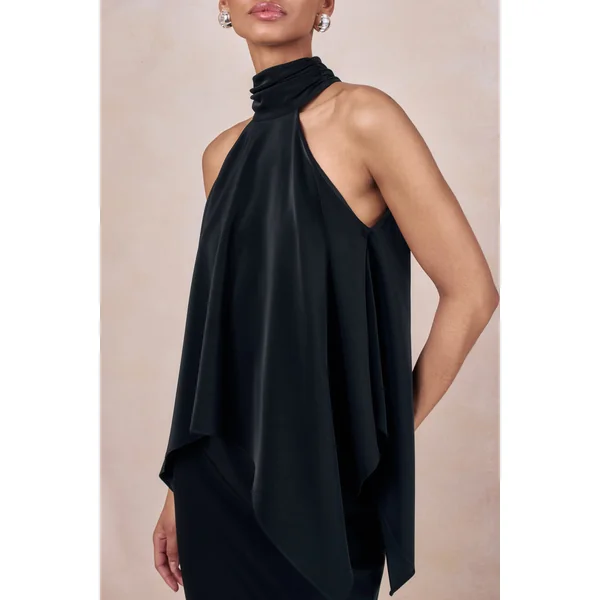Sancelle | Top noir en satin à encolure dos-nu