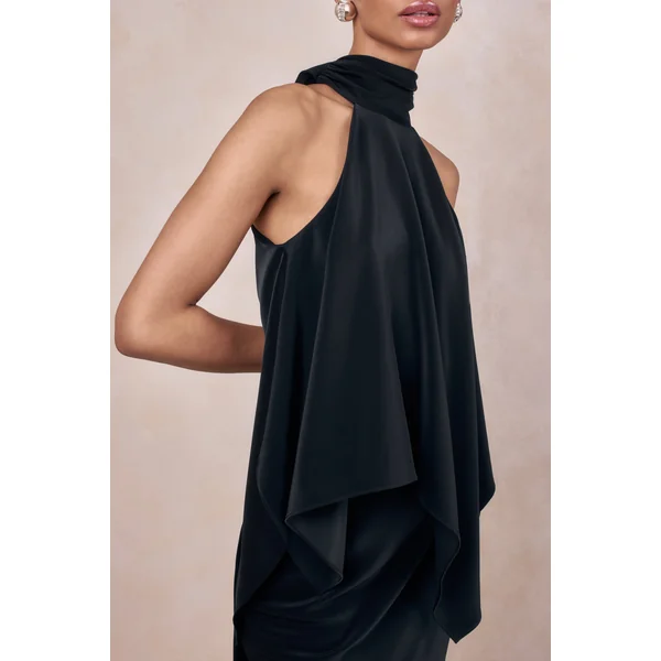 Sancelle | Top noir en satin à encolure dos-nu