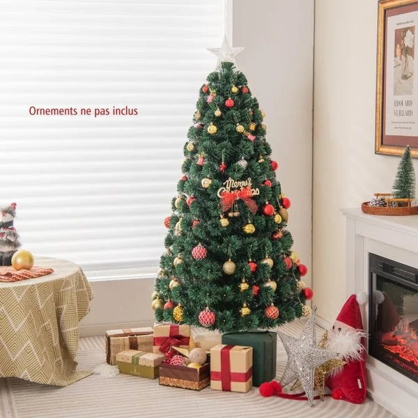Sapin de Noël 150 cm Arbre de Noël Lumineux 170 LED 8 Modes d'Éclairage 170 Branches en PVC Étoile Lumineuse Fibres Optiques Décoration de Noël