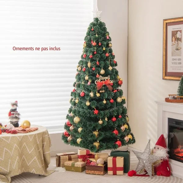 Sapin de Noël 180 cm Arbre de Noël Lumineux 230 LED 8 Modes d'Éclairage 230 Branches en PVC Étoile Lumineuse Fibres Optiques Vert