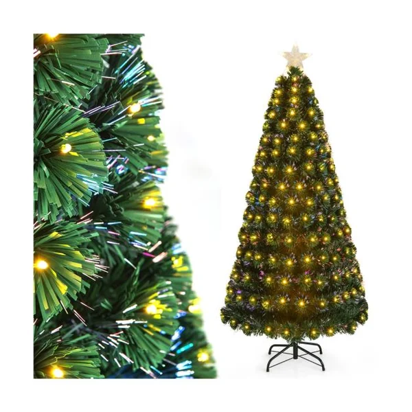 Sapin de Noël 180 cm Arbre de Noël Lumineux 230 LED 8 Modes d'Éclairage 230 Branches en PVC Étoile Lumineuse Fibres Optiques Vert