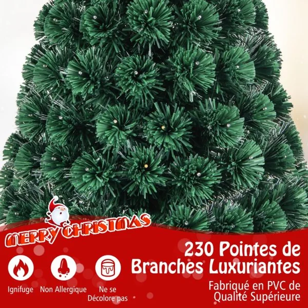Sapin de Noël 180 cm Arbre de Noël Lumineux 230 LED 8 Modes d'Éclairage 230 Branches en PVC Étoile Lumineuse Fibres Optiques Vert