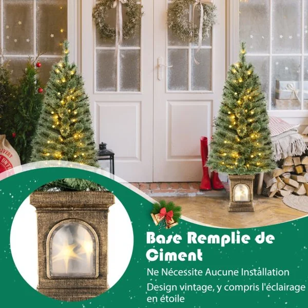 Sapin de Noël Artificiel 120 cm 116 Branches 100 Lumières LED 3 Modes Luminosité Réglable Télécommande Minuterie Vert