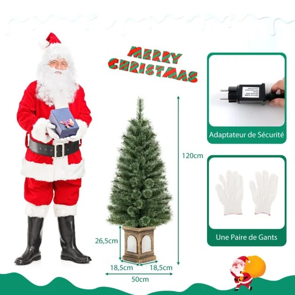 Sapin de Noël Artificiel 120 cm 116 Branches 100 Lumières LED 3 Modes Luminosité Réglable Télécommande Minuterie Vert