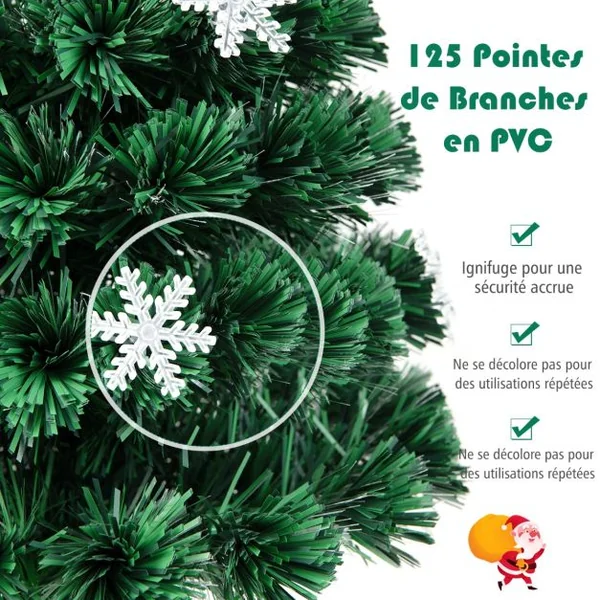 Sapin de Noël Artificiel 120 cm avec Lumières LED et Pied Arbre de Noël en PVC plastique métal avec flocon de neige, Vert