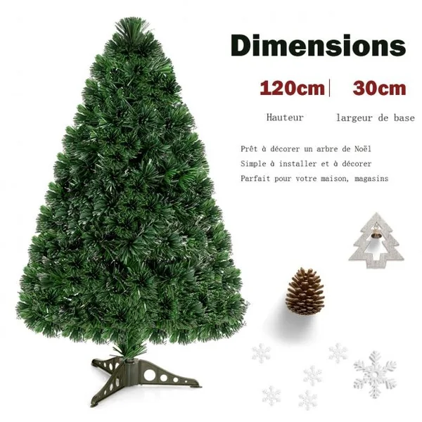 Sapin de Noël Artificiel 120 cm avec Lumières LED et Pied Arbre de Noël en PVC plastique métal, Couleur vert