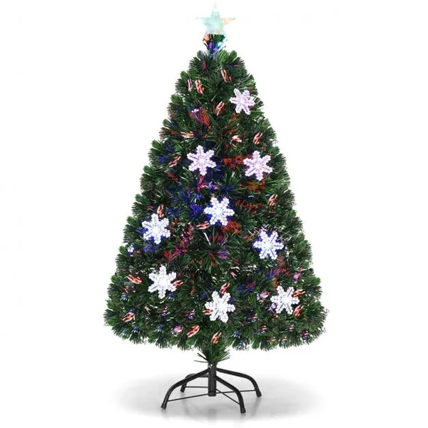 Sapin de Noël Artificiel 120cm 135 Branches Lumières LED Variation de Couleurs, Etoile à la cime, Flocon de neige, Pied