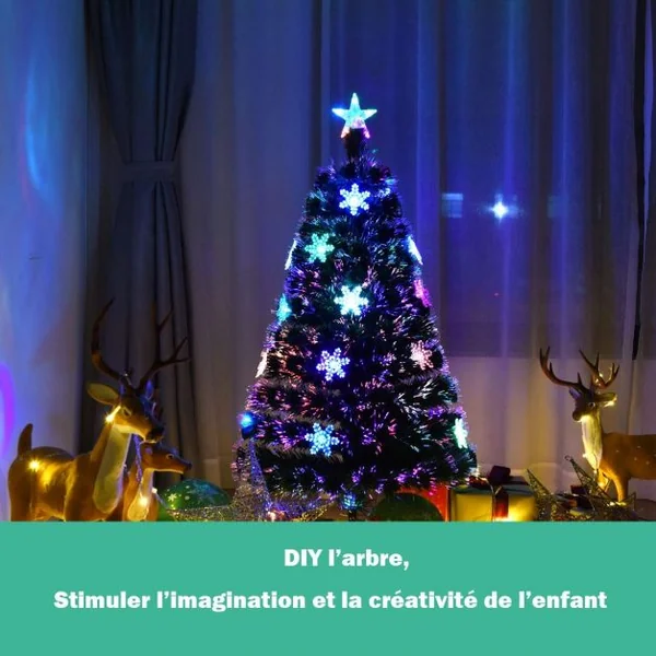 Sapin de Noël Artificiel 120cm 135 Branches Lumières LED Variation de Couleurs, Etoile à la cime, Flocon de neige, Pied