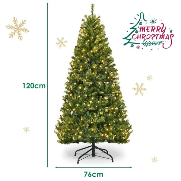 Sapin de Noël Artificiel 120cm Arbre de Noël, Lumières LED multicolore, Pied en Métal 35cm, en PVC, Vert