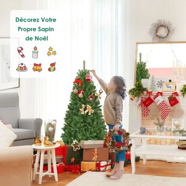 Sapin de Noël Artificiel 120cm Arbre de Noël, Lumières LED multicolore, Pied en Métal 35cm, en PVC, Vert