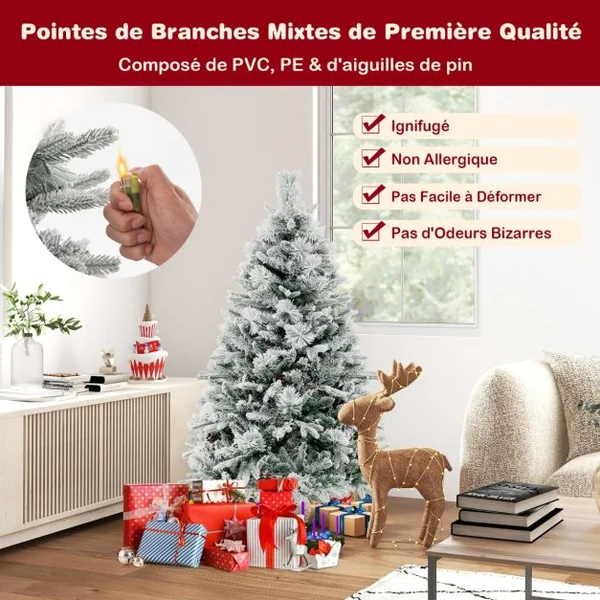 Sapin de Noël Artificiel 136 cm avec Aiguilles de Pin 472 Branches 160 Lumières LED et 26 Cônes de Pin 8 Modes d'Éclairage Décoration de Noël