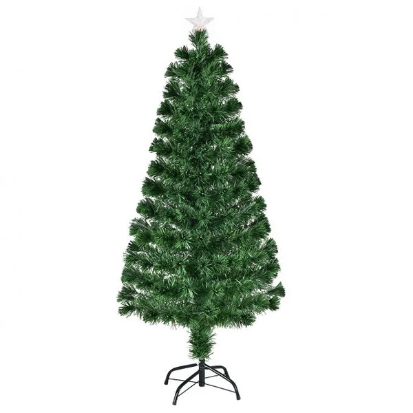Sapin de Noël Artificiel 150 cm avec Lumières LED colorées et Pied Arbre de Noël en PVC plastique métal, Couleur vert