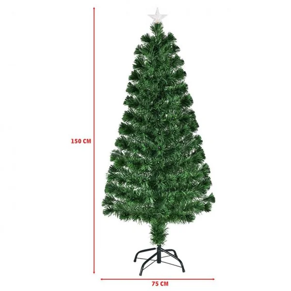 Sapin de Noël Artificiel 150 cm avec Lumières LED colorées et Pied Arbre de Noël en PVC plastique métal, Couleur vert