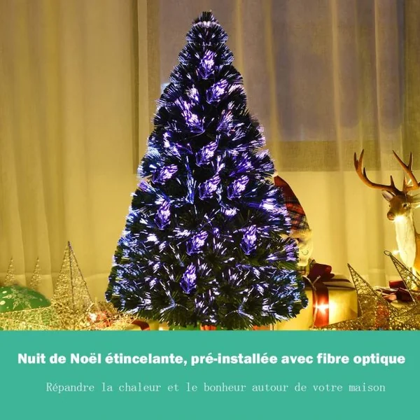 Sapin de Noël Artificiel 150 cm avec Lumières LED et Pied Arbre de Noël en PVC plastique métal, Couleur vert