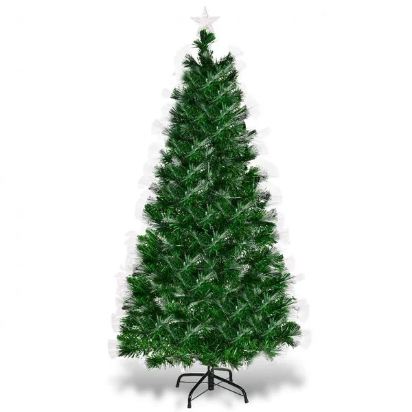 Sapin de Noël Artificiel 150 cm avec Lumières LED multicolores et Pied Arbre de Noël en PVC plastique métal, vert