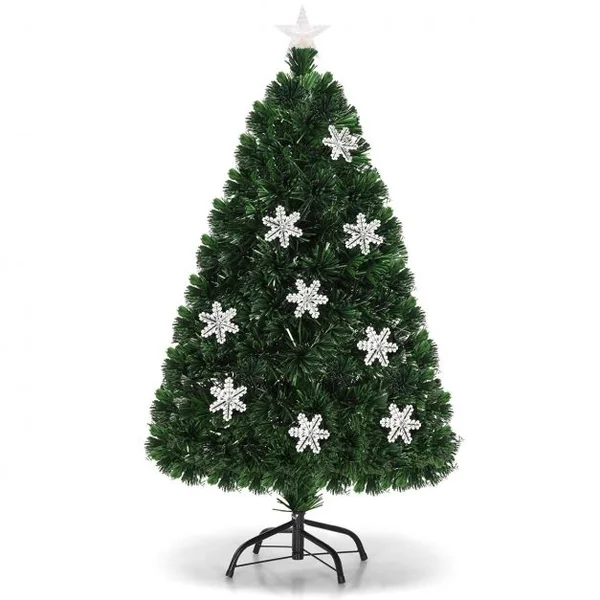 Sapin de Noël Artificiel 150cm 180 Branches Lumières LED Variation de Couleurs, Etoile à la cime, Flocon de neige, Pied