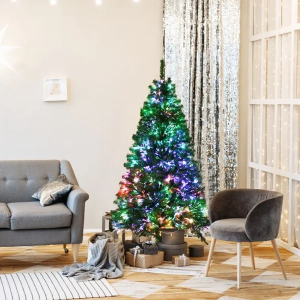 Sapin de Noël Artificiel 150cm en Fibre Optique Brillantes en Epicéa 449 Embouts de Branche en PVC avec Support Pliable