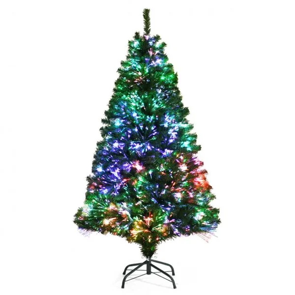 Sapin de Noël Artificiel 150cm en Fibre Optique Brillantes en Epicéa 449 Embouts de Branche en PVC avec Support Pliable