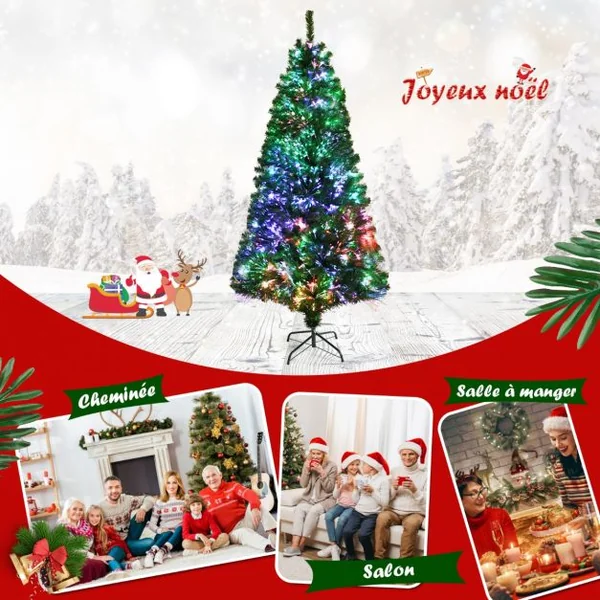 Sapin de Noël Artificiel 150cm en Fibre Optique Brillantes en Epicéa 449 Embouts de Branche en PVC avec Support Pliable